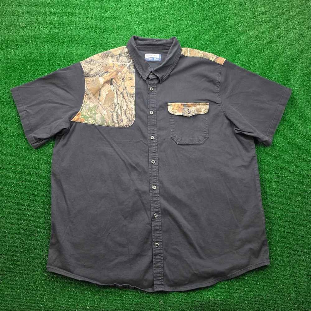 Magellan Outdoors Hunt Gear Camo Shoulder Patch Button Down Shirt Mens 2XL Black